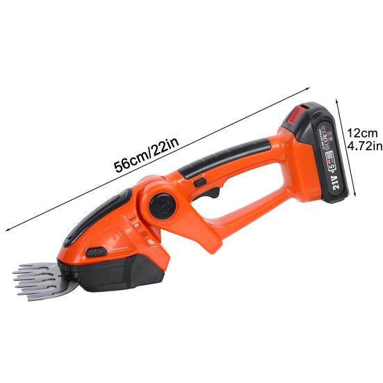 Cordless Electric Hedge Trimmer, 2-in-1 Handheld Grass Shears with 2 Batteries and Charger