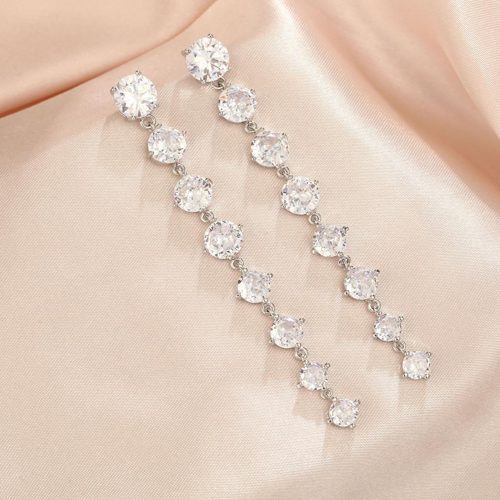 Floral Green Crystal Drop Earrings For Wedding And Party Wear