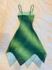 Pure desire wind green thin shoulder strap pleated waist outline curve irregular petal skirt fairy sultry dress