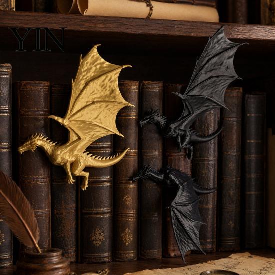 Decorative Shelf Accents Double Dragon Bookends, Vintage Fantasy Flying Bookshelf Decor, Stable Office Desk Ornament Sculpture Book Stopper
