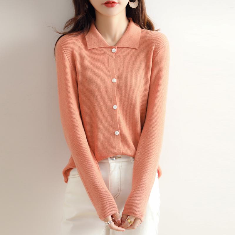 Women's Fine Spun Wool Cardigan Sweater Coat - Short Lapel Style, Autumn 2023 Knitwear