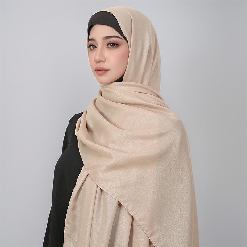 70*175cm Muslim Silver Chiffon Hijab Women Solid Color Scarf Ramadan Long Shawl Plain Soft Turban Wraps Headband