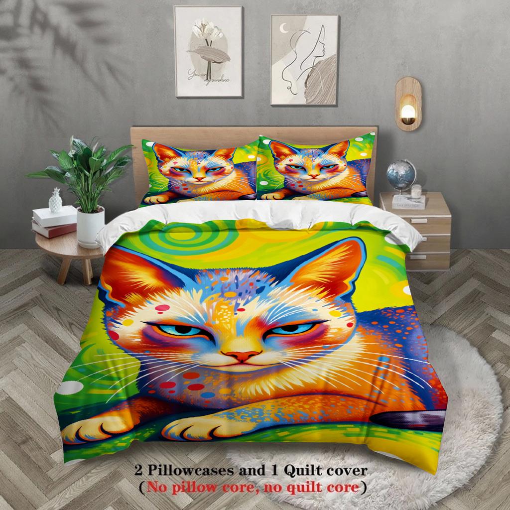 Abstract Art Cat Duvet Cover Set (No Filling) Soft Bedding Set Single Twin Full Size For Kids Adult Bedroom Decor Birthday Gift