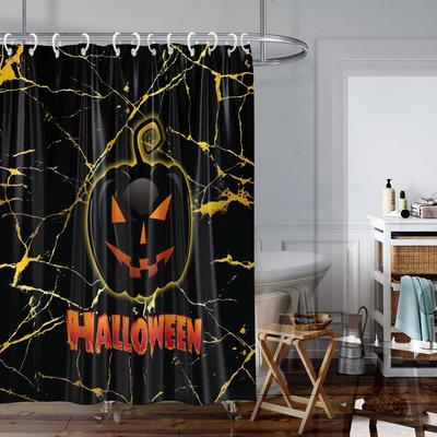 1PC Halloween Pumpkin Themed Pattern Printed Shower Curtain, with 12 Hooks, Bathroom Showers, Bathtub, Halloween Decoration