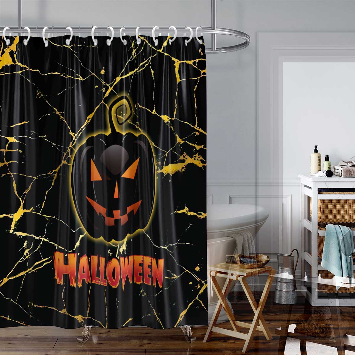 

1 шт. занавеска для душа с принтом в виде тыквы на тему Хэллоуина, с 12 крючками, для душа в ванной, ванны, украшение на Хэллоуин 90x180cm