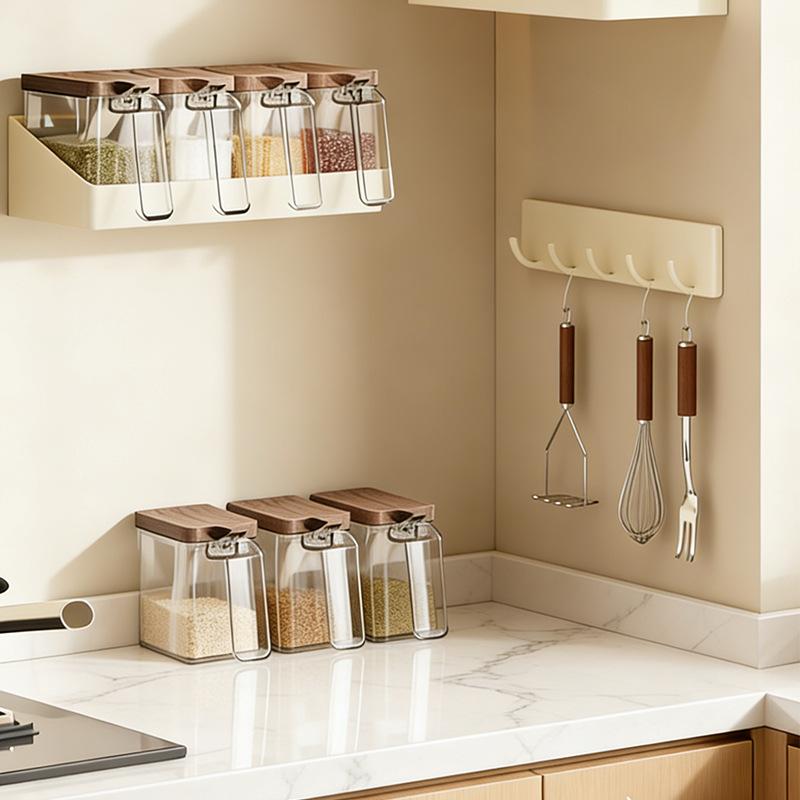 Seasoning Rack No Punching Wall-mounted Household Kitchen Seasoning Rack Seasoning Product Storage Oil, Salt, Sauce and Vinegar Storage Rack