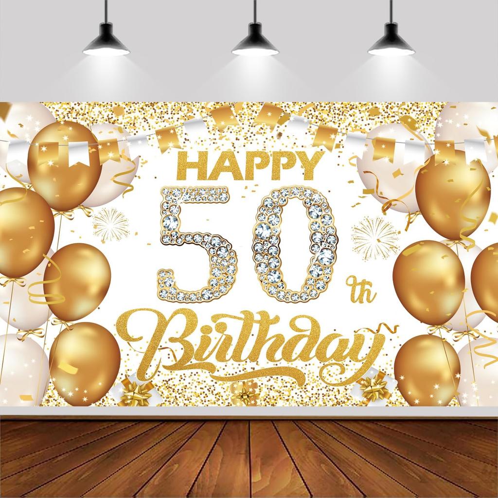 6x3.6ft Happy 80th Birthday Backdrop Banner,White And Gold Birthday Backdrop Sign, Happy Birthday Party Supplies Photo Background for Children Men