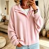 Women's Zip-Up Knit Cardigan with Lapel Collar Loose Fit Color Casual Sweater Jacket