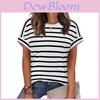 T-shirt a righe casual da donna in poliestere, comfort estivo per l'uso quotidiano
