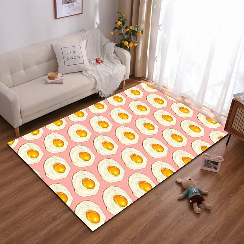 Cute Fried Egg Pattern Carpet with Pink Background for Home Decor Suitable for Use As an Anti-slip for Living Room Bedroom Sofas