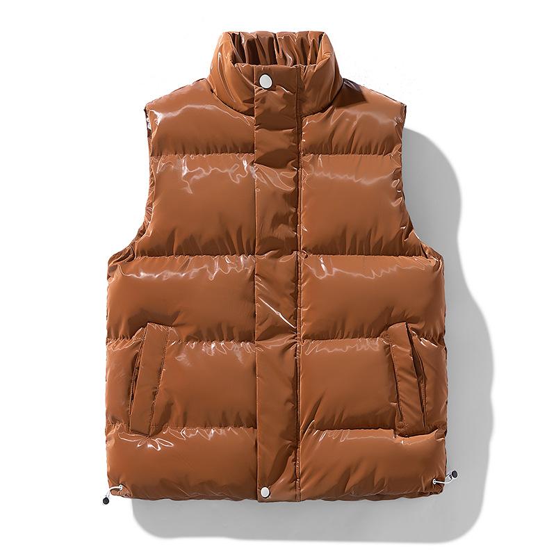 

Глянцевые жилеты для мужчин и женщин Зимой Новая Свободная Повседневная Хлопковая Куртка для Пар Утепленный Жилет Куртка со Стойкой 2XL