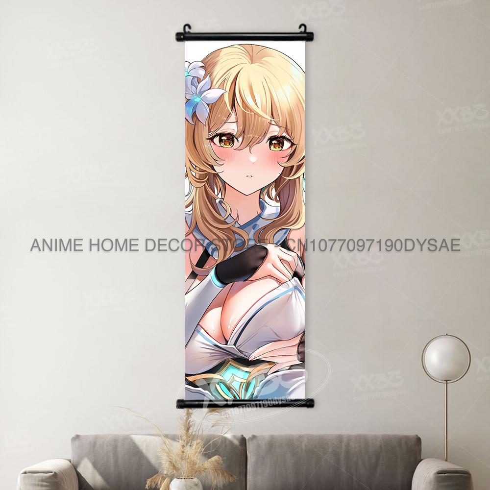 Game Genshin Impact Poster Sexy Anime Mona Home Decor Scroll Picture Sucrose Wall Art Decorative Hanging Painting Interior Mural