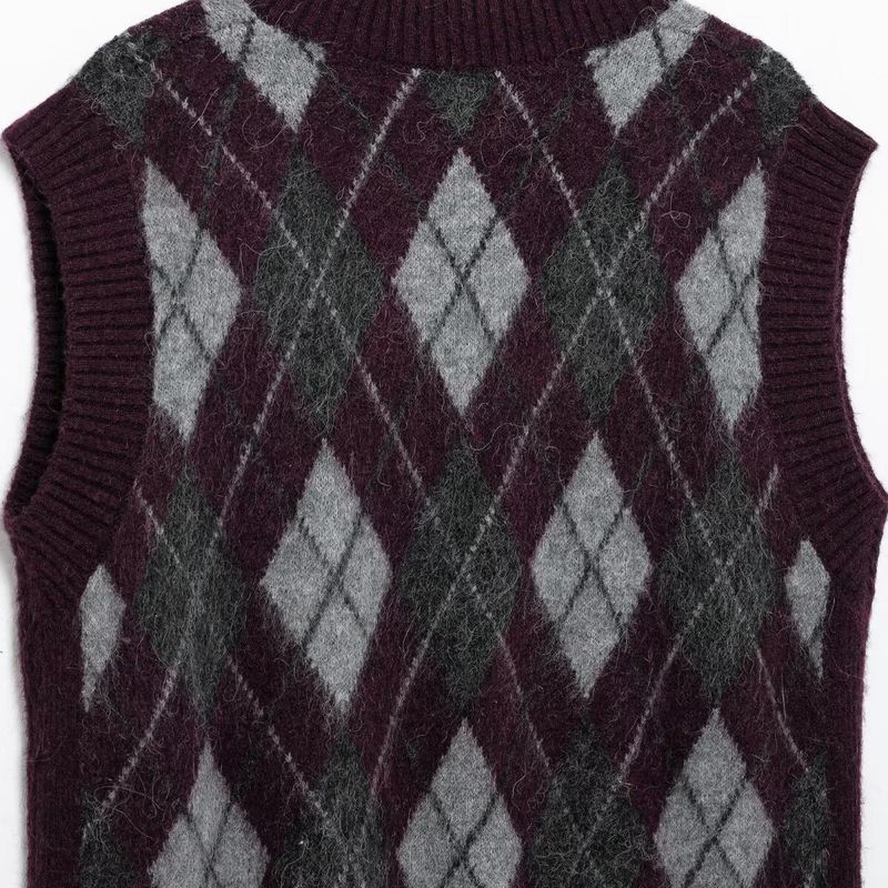 Kaslead New Arrival Women's Clothing Fashion Style Fashion Diamond Pattern Vest Style Knitwear 5755002