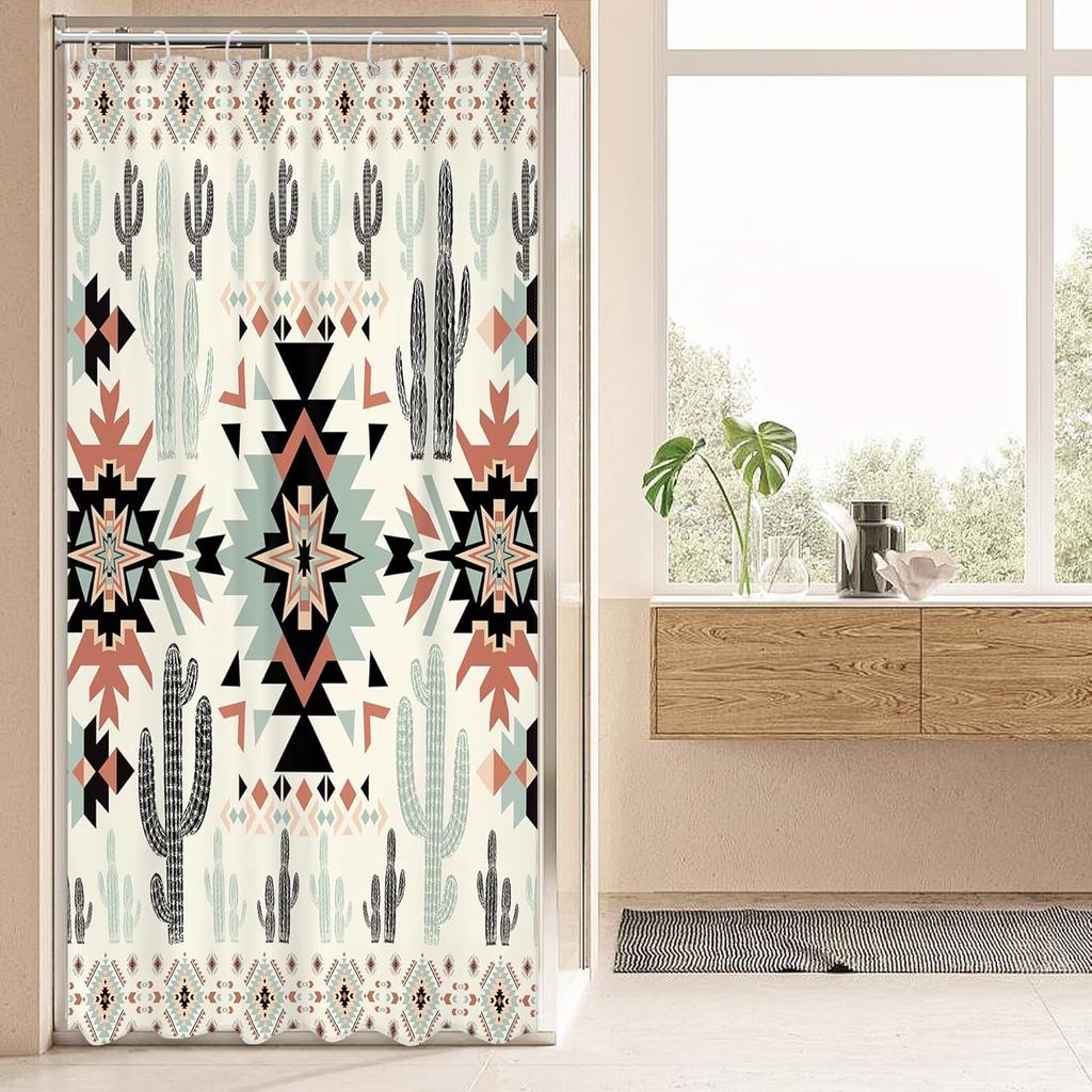 Western Aztec Shower Curtain Abstract Vintage Boho Retro Geometric Tribal Ethnic Native Bathroom Set American Southwestern