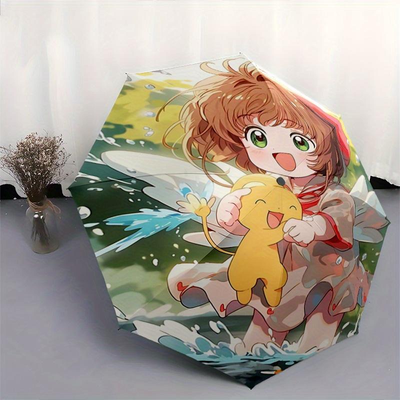 1pc Happy Cardcaptor Sakura Pattern Beautiful Looking Automatic Folding Umbrella, 3 Folding, 8 Iron Frame Design, Durable and Suitable for T