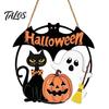 Durable Holiday Party Supplies Halloween Wood Hanging Ornament with Ghost Pumpkin Bat Cat Prints, Childlike Scary Decor Waterproof Front Door Sign for