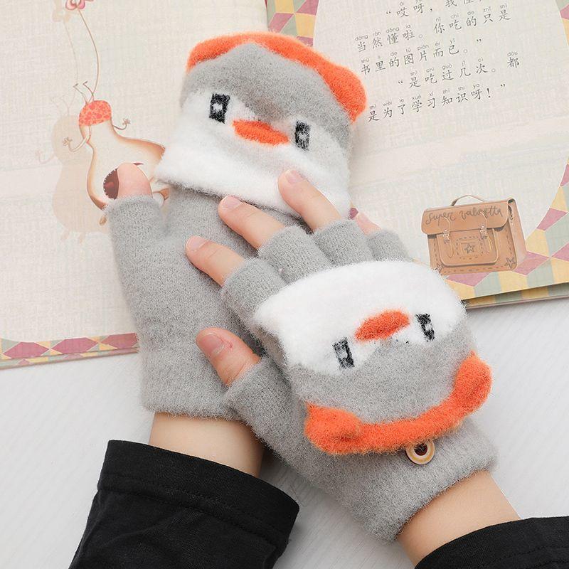 Dětská nová podzimní a zimní hudba Tučňák Flip Jacquard Žakár pro studenty Domácí úkoly bez prstů Pletené rukavice chránící před teplem