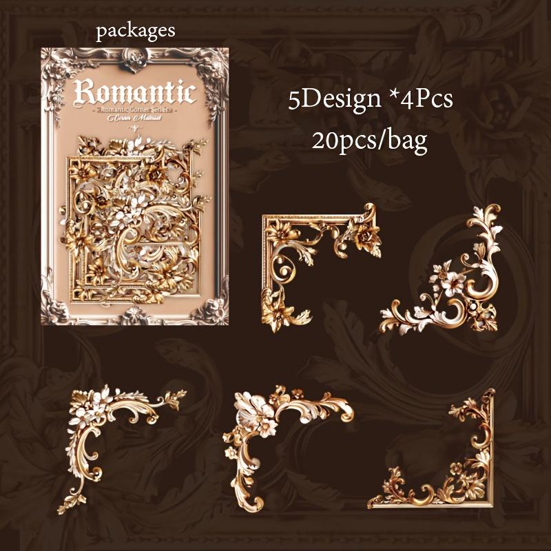 20pcs Romantic Corner Series Floral Corner Stickers - Vintage Baroque Sunflower Design, Self-Adhesive for DIY Notebooks, Photo Albums