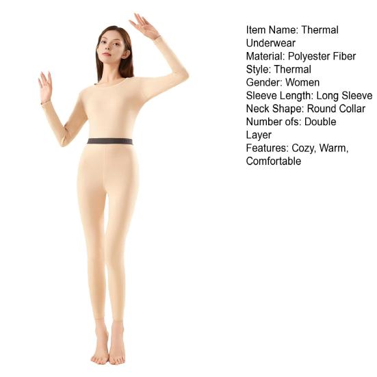 Womens Fleece Lined Base Layer Set Long Johns Top And Bottom Cold Weather Thermal Underwear Soft Pajama Set