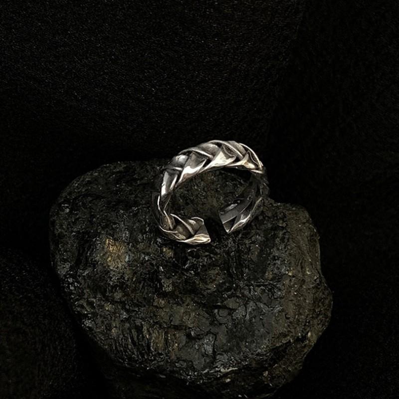 Adjustable Open Finger Ring With Twisted Rope Design Sterling Vintage Boho Minimalist Jewelry Women Men