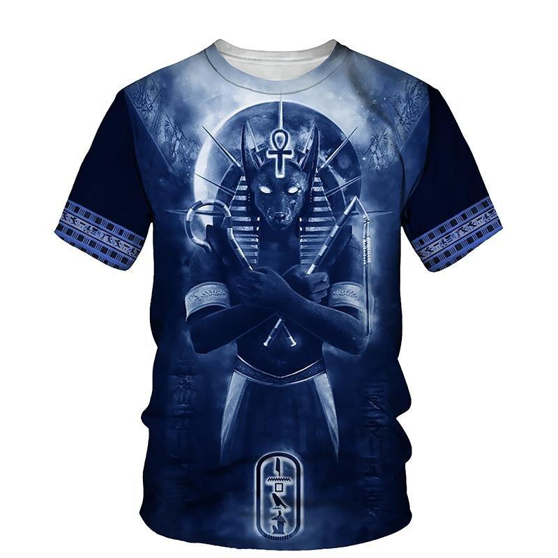 Ägyptisches Pharaonenmuster Herren T-Shirt Gold Einzigartige Persönlichkeit Trend O-Ausschnitt T-Shirts Ägypten Anubis Sensenmann Kurzarm Tee