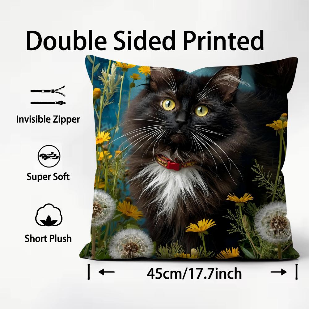 Cat And Flower Fashion Cushion Cover Plush Fabric Soft DoubleSided Printed Sofa Warm Winter Home Child Gift Pillow Case