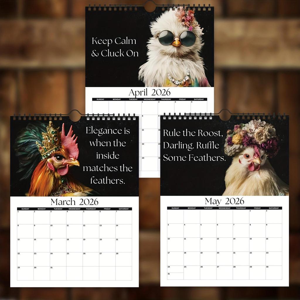 2026 New Year Calendar 12 Month Humorous Rooster Pictures Funny Calendar 2026 for Bedroom School Office Work Apartment Dormitory