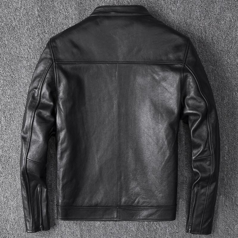 First Layer Cowhide Men's Leather Jacket Stand Collar Short Slim Cowhide Motorcycle Handsome Genuine Leather Jacket Men's Jacket
