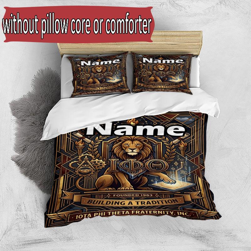 3pcs Duvet Cover Set (1*Duvet Cover + 2*Pillowcase, Without Core), Custom Name Iota Phi Theta Pattern Bedding Set, Home Bedroom Decor Gift