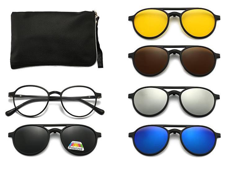 Clip-on Glasses Set: Includes 5 Polarized Lenses, Compatible with Myopia TR90 Retro Magnetic Sunglasses