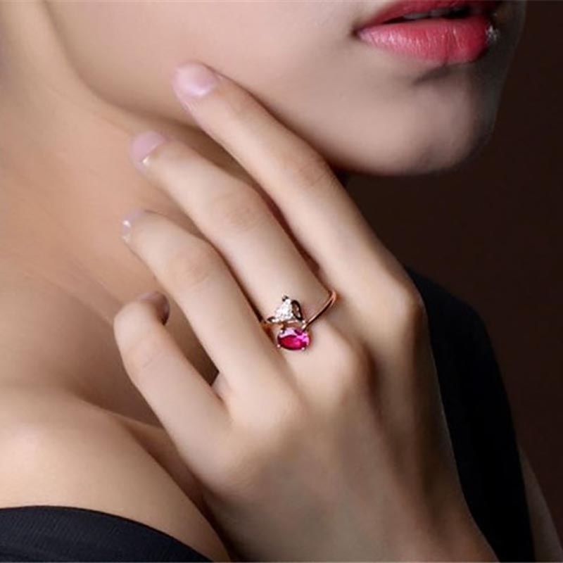 Bella Box New Design Open Ring  Woman Fox Animal Ring With Oval red zircon Party Wedding Jewely