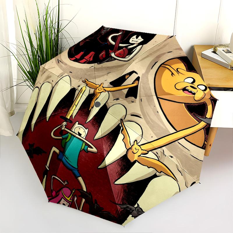 Adventure Time Pattern, Automatic Folding Umbrella, Portable and Foldable Design, 8 Ribs, a Christmas or Birthday Gift.