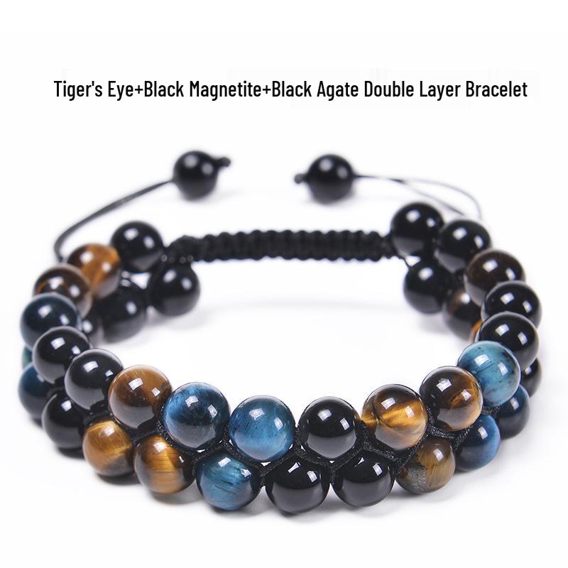 Men's Adjustable Yoga Bracelet with Natural Tiger Eye & Agate Stones