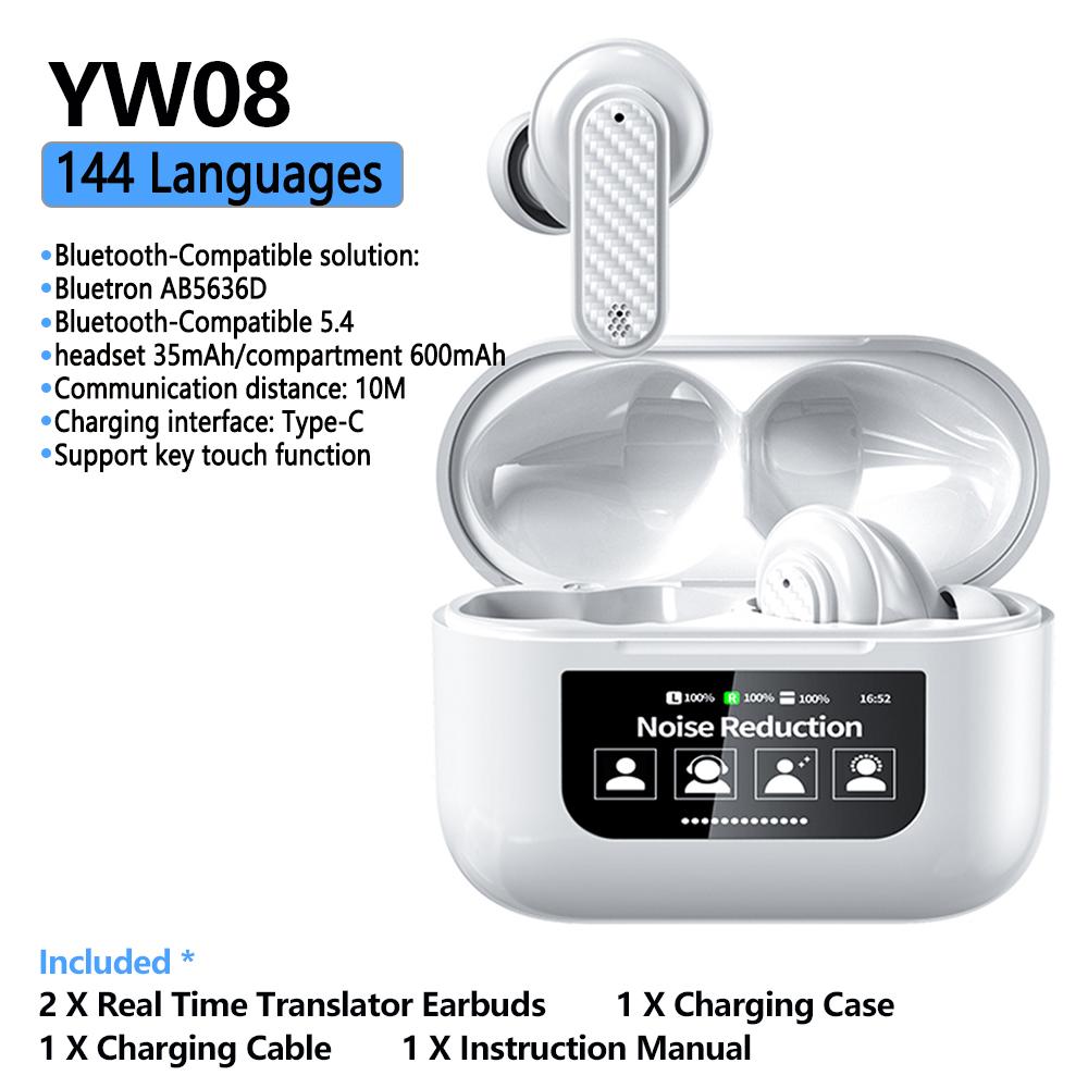 Wireless Headphones BT5.4 Real Time Translator Earbuds ANC Noise Cancelling 144 Languages Instant Translated Voice Translator