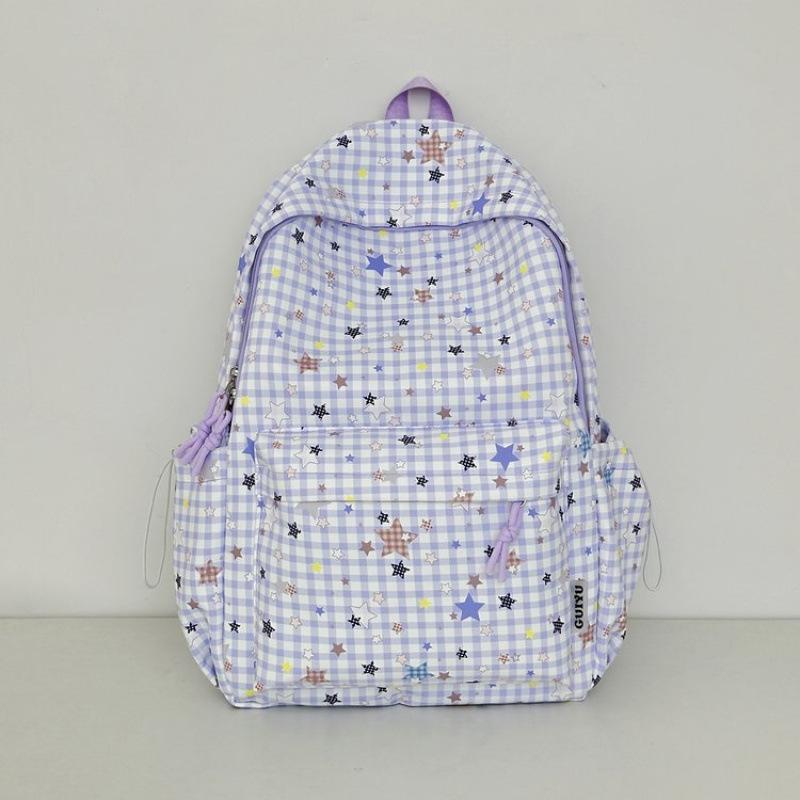 Schoolbag New Japanese Plaid Backpack Female Student Schoolbag Cute Star Printing Light Large Capacity Backpack Girl Style