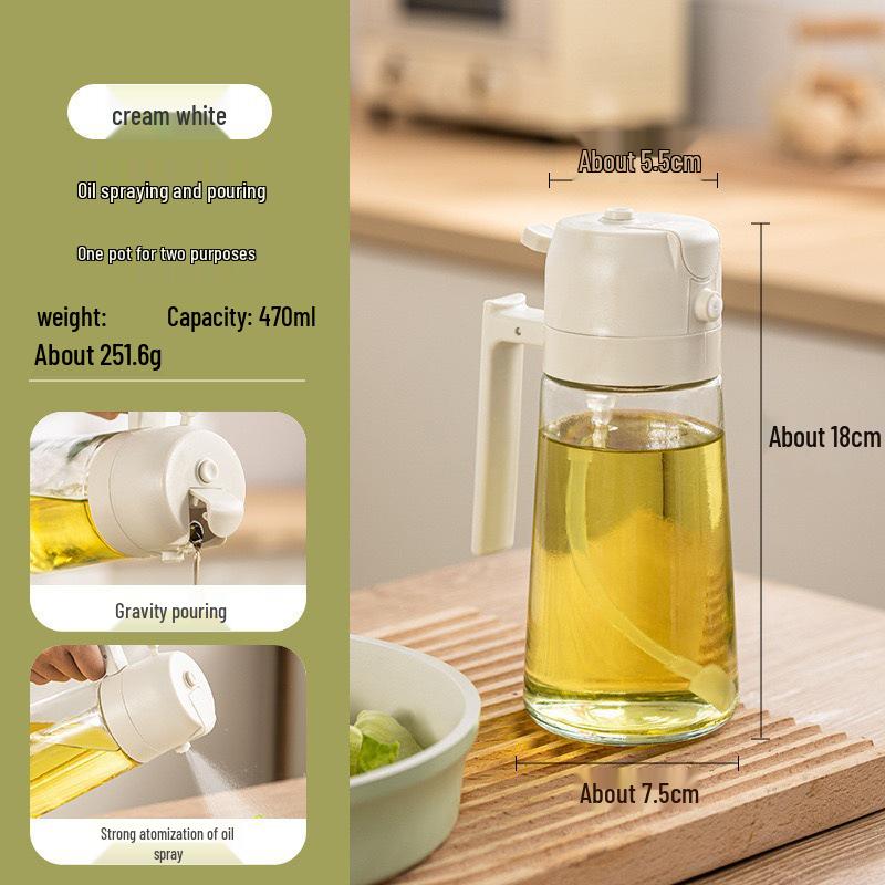 Large Capacity Leak-Proof Glass Oil Sprayer and Pour Bottle with Cover and Handle for Kitchen