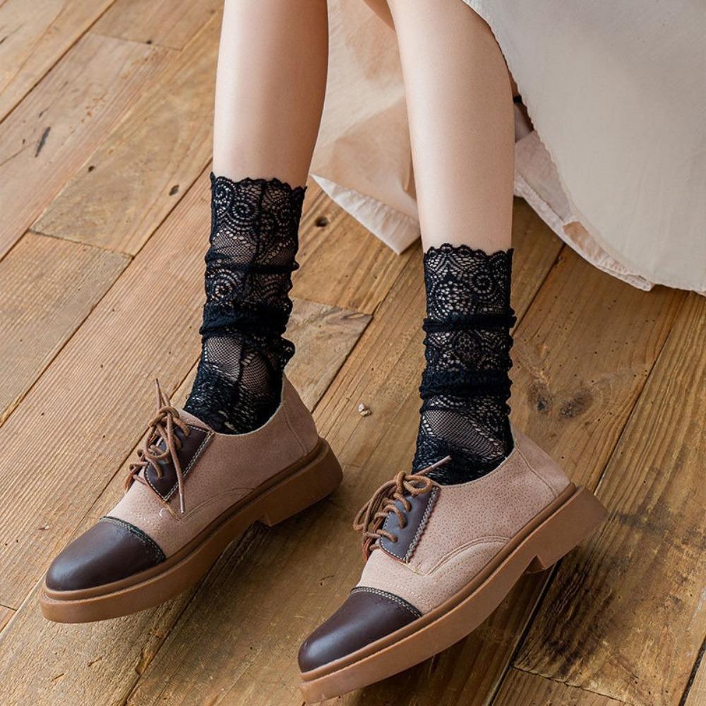 Spring and Autumn Women's Socks Peacock Pattern Lace Socks Korean Version Stacking Socks Bottom Boots Socks JK Hollow Princess Socks