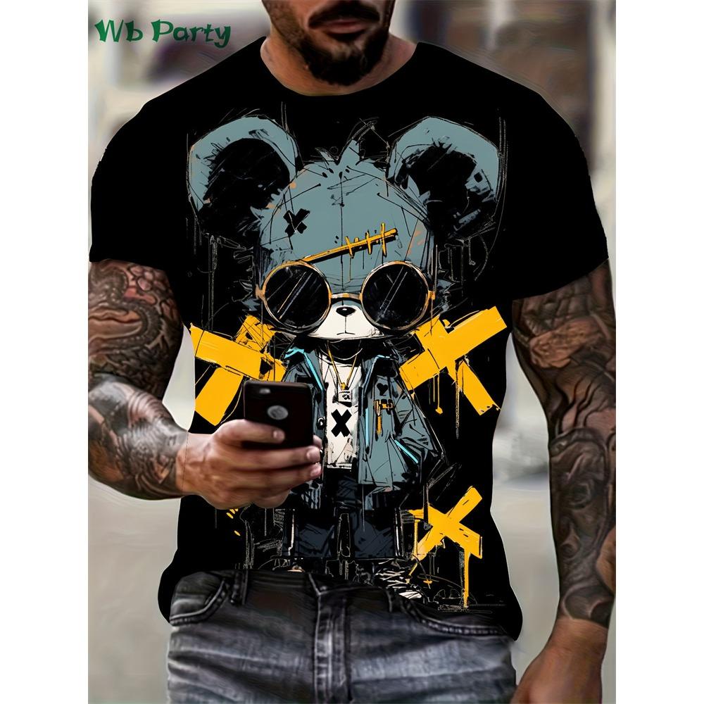 

Футболки с рисунком медведя, летняя мужская одежда, футболка с коротким рукавом и круглым вырезом, простая одежда Y2k, дышащая мужская одежда 3D XL