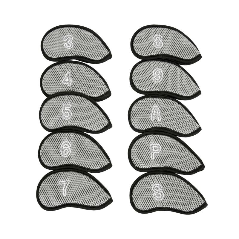10Pcs Golf Head Headcover Sets, Mesh Fabric Golf Iron Head Covers Golf Wedges Cover with Big Numbers for Golf Club Head