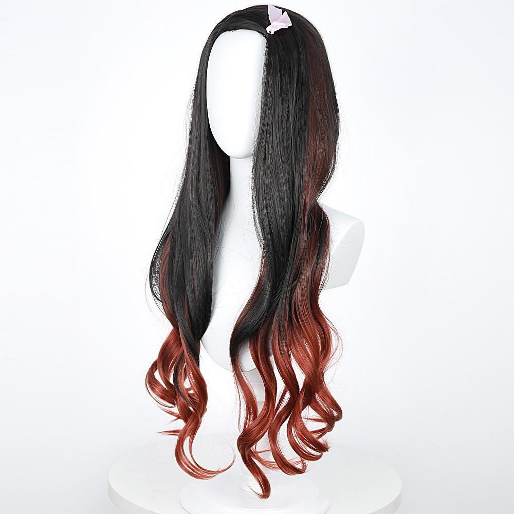 Black Dark Red Gradient Color Curly