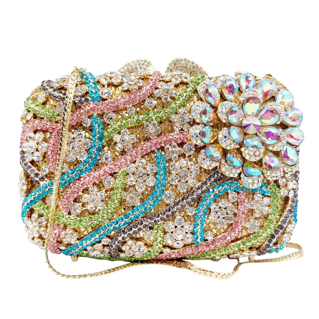 WHTUOHENG Luxury Pink Crystal Bridal Purse Diamond Banquet Clutch Stone Handbag For Wedding Dinner Party Cocktail Event Clutches