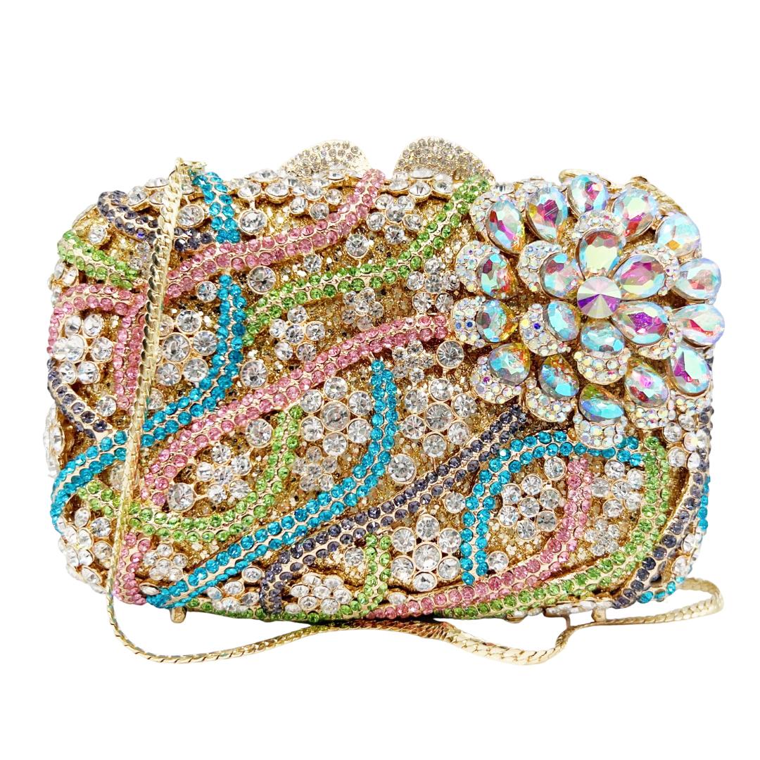 

Rhinestone Flower Crystal Evening Clutch Purse - Luxury Sparkling Diamond Women s Handbag for Dinner Parties And Weddings 17cmX11.5cmX5.5cm