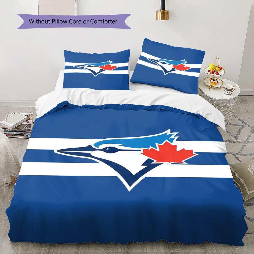 Toronto Blue Jays Pattern Bedding Set Quilt Cover Pillowcase Home Decor Gift (1 * Duvet Cover + 2 * Pillowcase, Without Core)