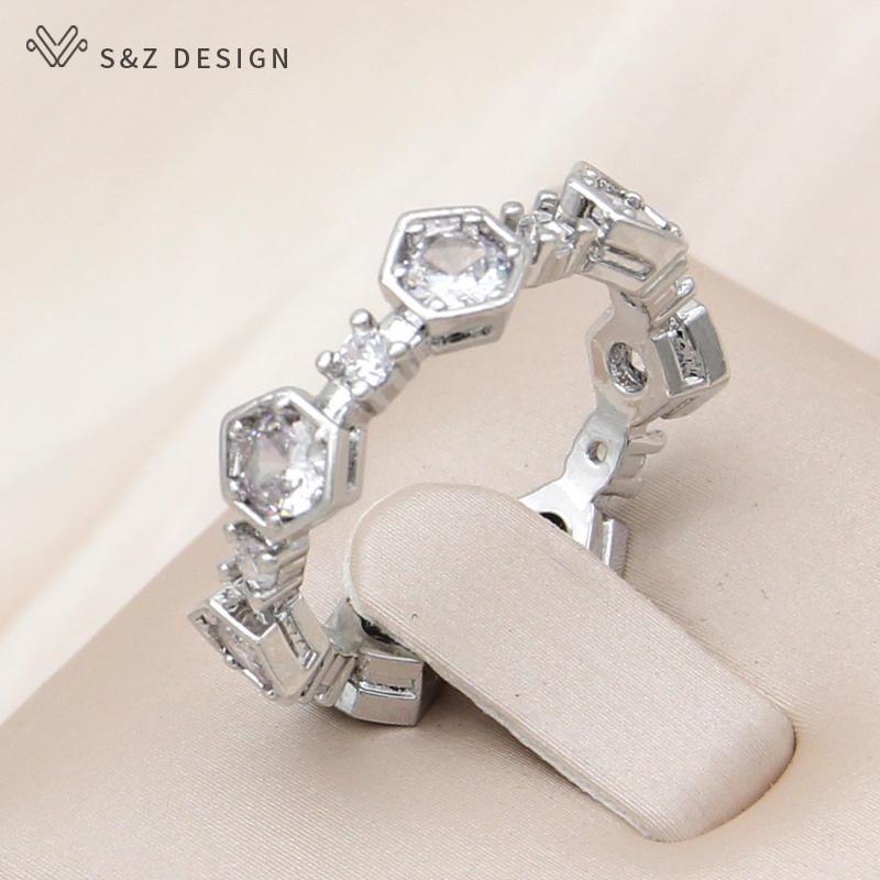 

Модные регулируемые кольца с шестигранником в виде сот с кубическим цирконием для женщин, цвета шампанского, золотого цвета, модные ювелирные изделия, подарок Resizable