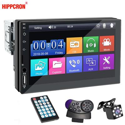 Hippcron Radio de coche reproductor MP5 1 Din Bluetooth HD 7 "pantalla táctil Multimedia FM ISO entrada auxiliar Bluetooth USB Mirror Link