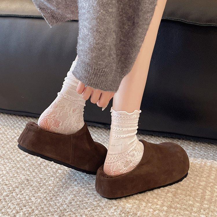 European Matte Thickness Boken Bag Head Slippers Women's 2025 Autumn New Fashion Versatile Lamb Wool Cotton Slippers