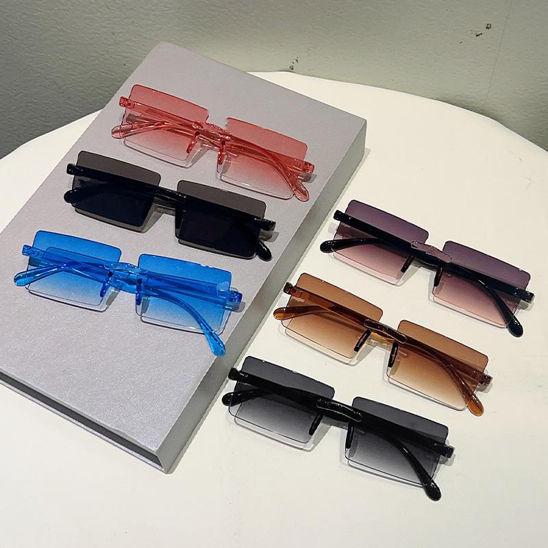 Rimless Rectangle Sunglasses Men New Fashion Gradient Outdoor Shades Women Trendy Simple Beach Vacation Decor Sun Glasses