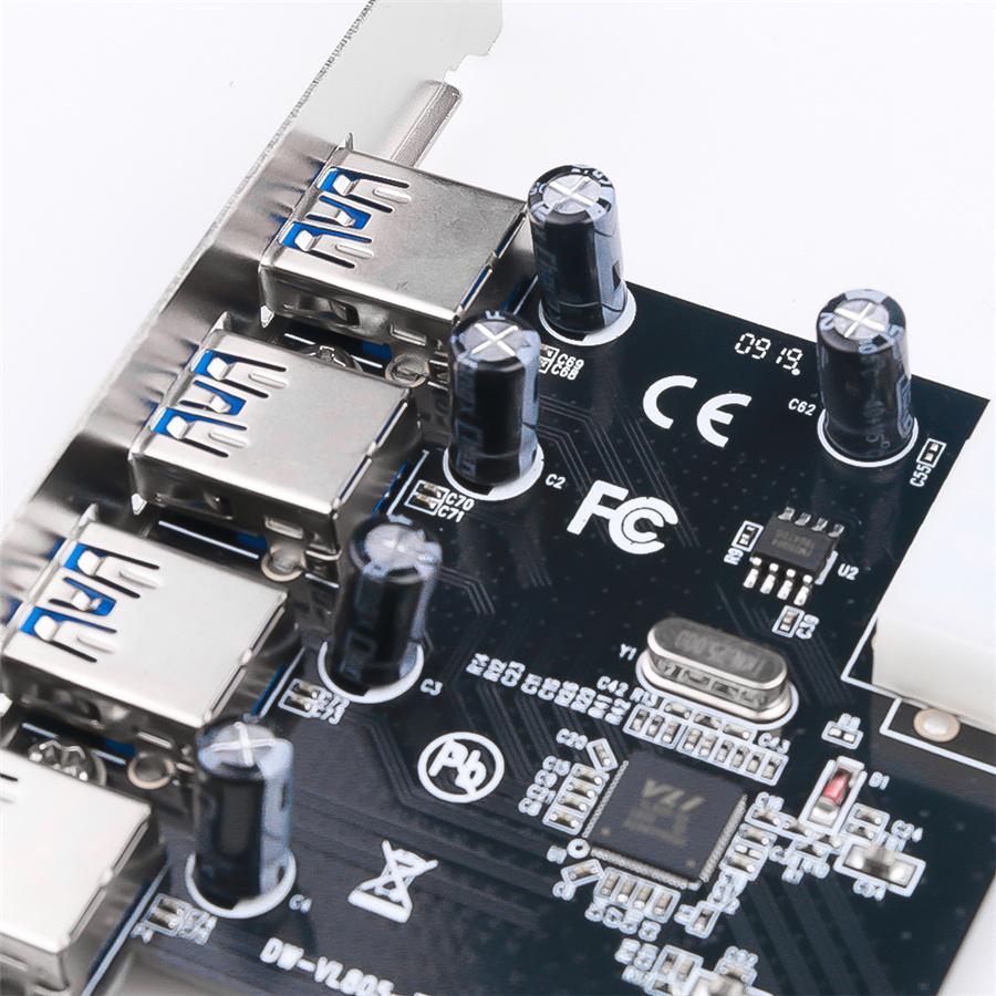 1Pc PCI-E Express to 4-Port 5Gbps USB 3.0 PCI-E Controller Card Adapter