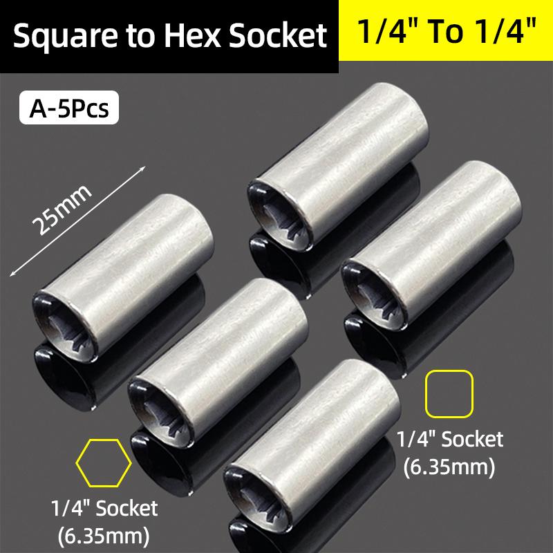 Socket Adapter Head 1/4 Inch Square Drive To 1/4 Hex Socket Adapter Converter Adapter Wrench Quick Change Hand Tool Accessorie