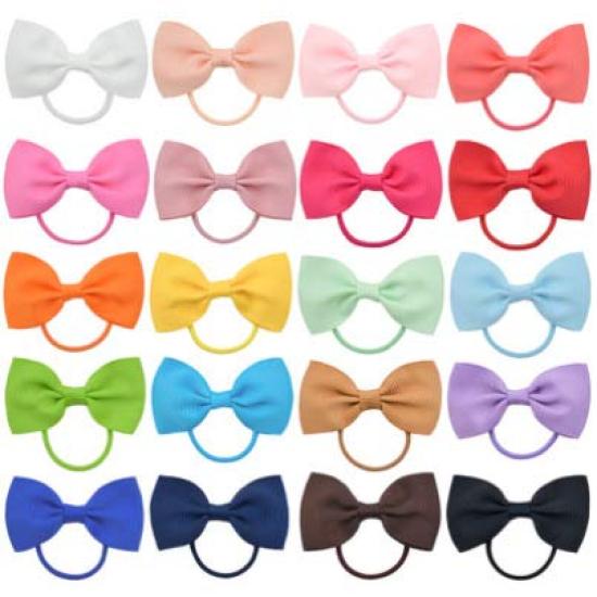 Christmas Hair Ties Bows 20pcs Ring Elastic Hair Accessories Kids Girls Cute Hair Ornaments Christmas Party Hair Bands Mixed Colors